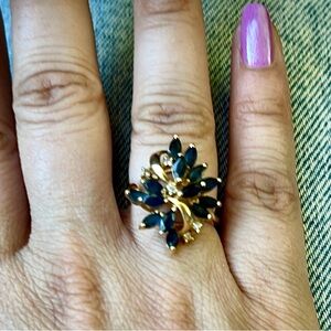 Vintage Sapphire 14k Gold and Blue Diamond Ring